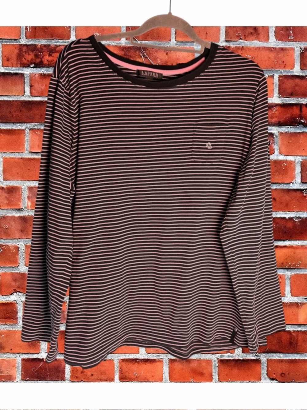 Ralph lauren  Women Black Label Black & Pink Stripe TShirt 3X Cotton